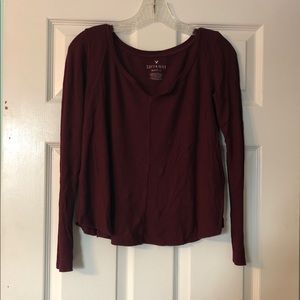 Maroon Waffle Long Sleeve Tee